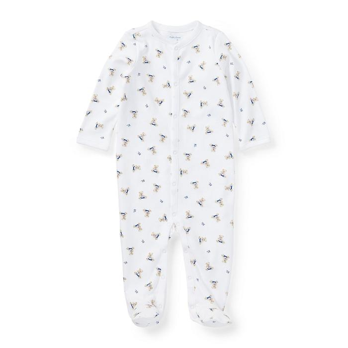 infants white polo bear cotton coverall
