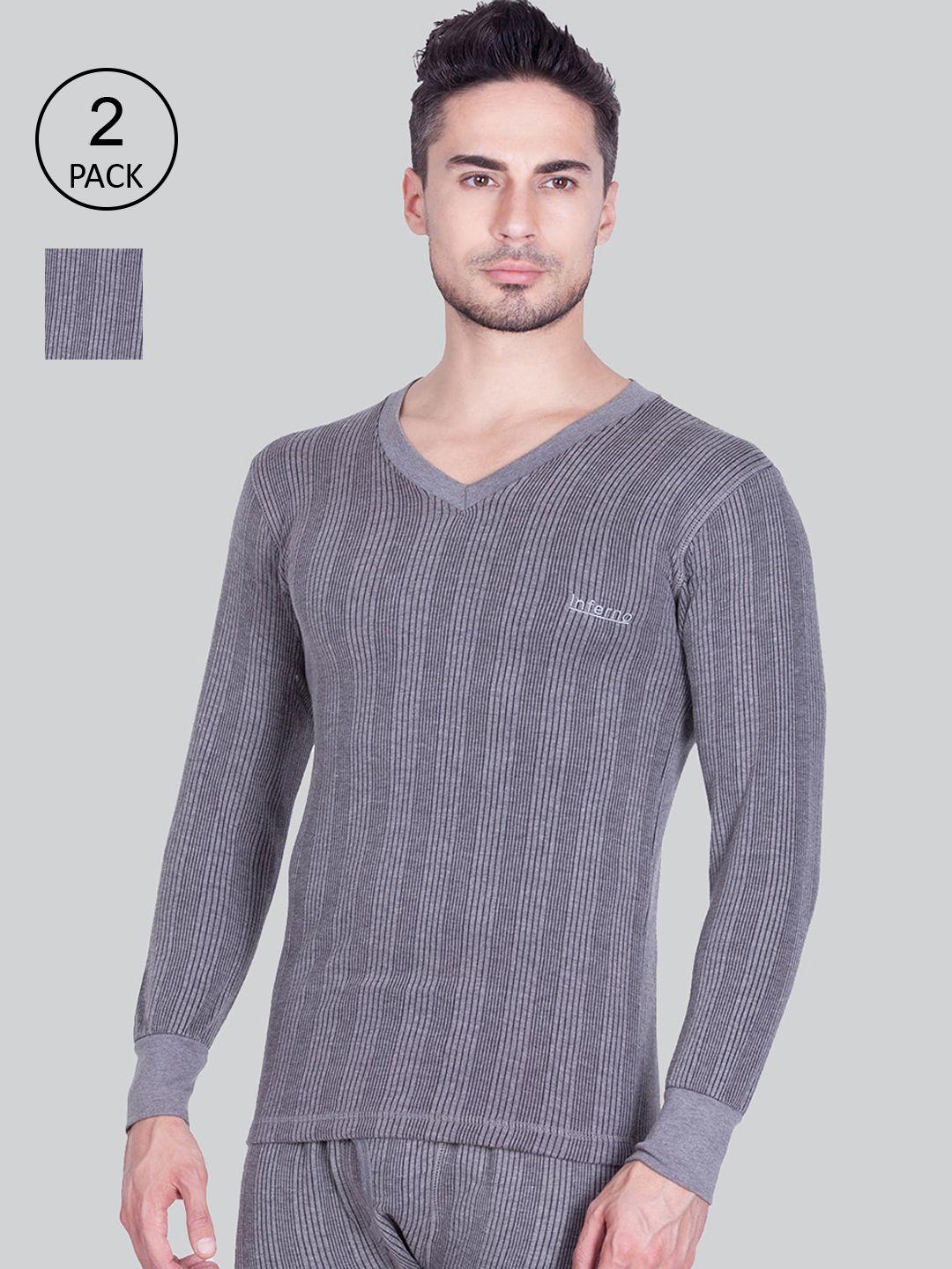 inferno men pack of 2 grey striped thermal tops