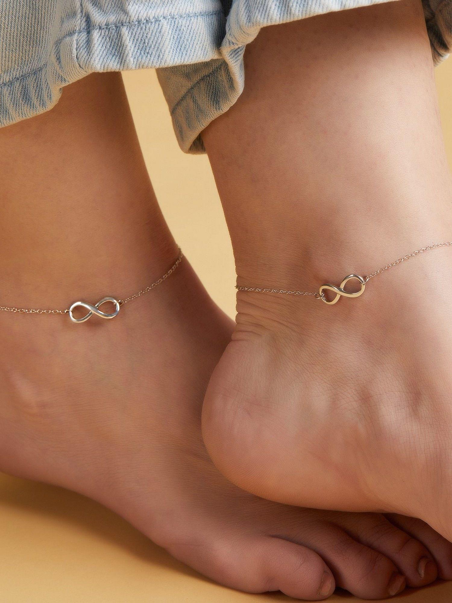 infinity rhodium plated 925 sterling silver chain anklets