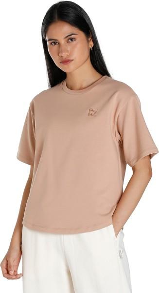 infuse tee women solid crew neck cotton blend beige t-shirt