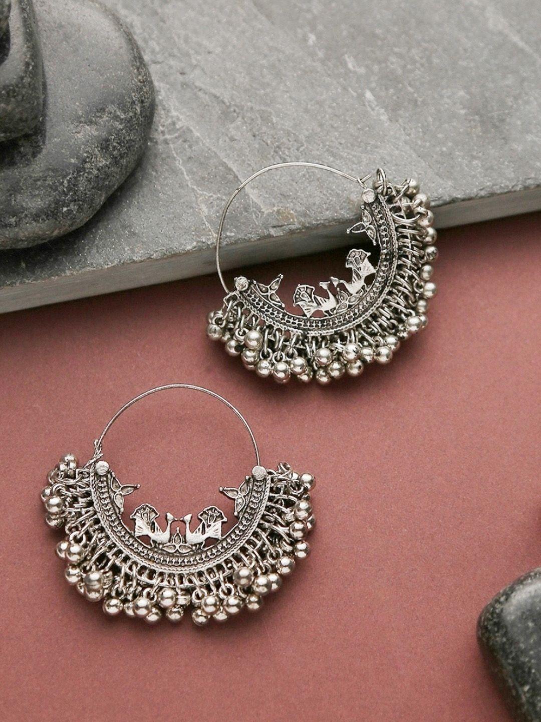 infuzze oxidised silver-toned crescent-shaped chandbalis