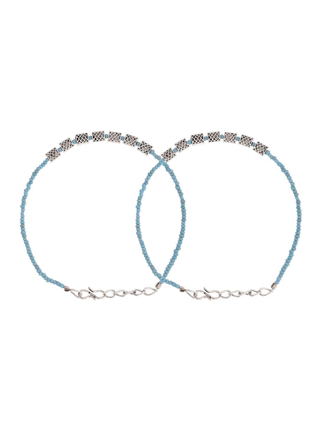 infuzze set of 2 silver-plated beaded anklets
