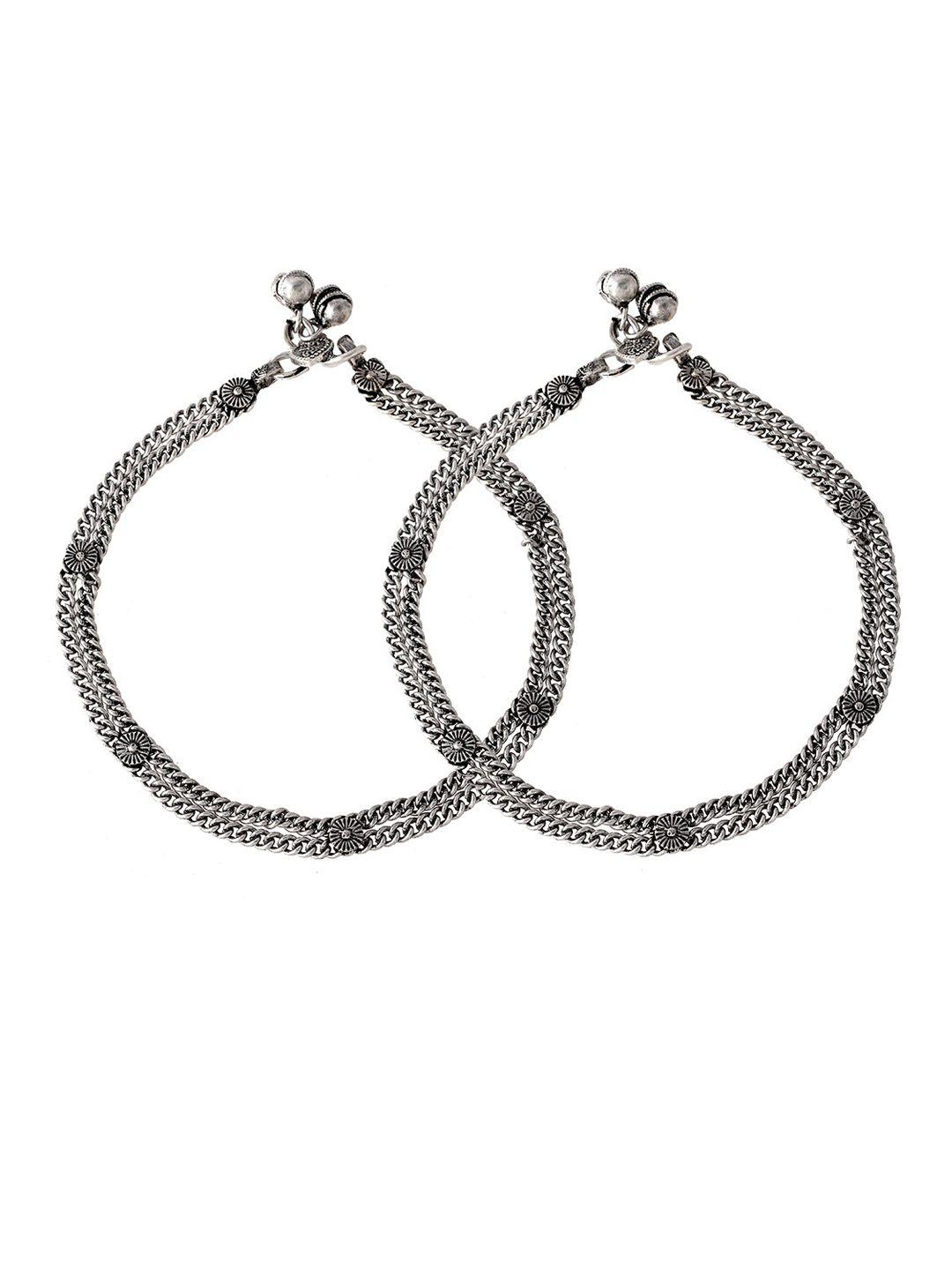 infuzze set of 2 silver-plated oxidised anklets