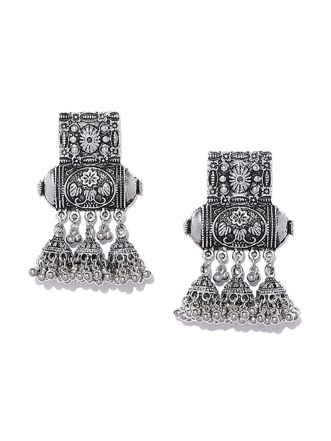 infuzze silver-plated contemporary drop earrings