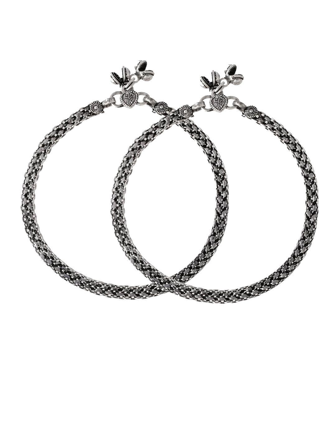 infuzze silver-plated oxidised anklets