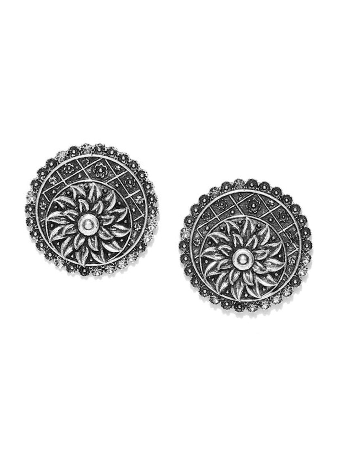 infuzze silver-plated oxidised studs earrings