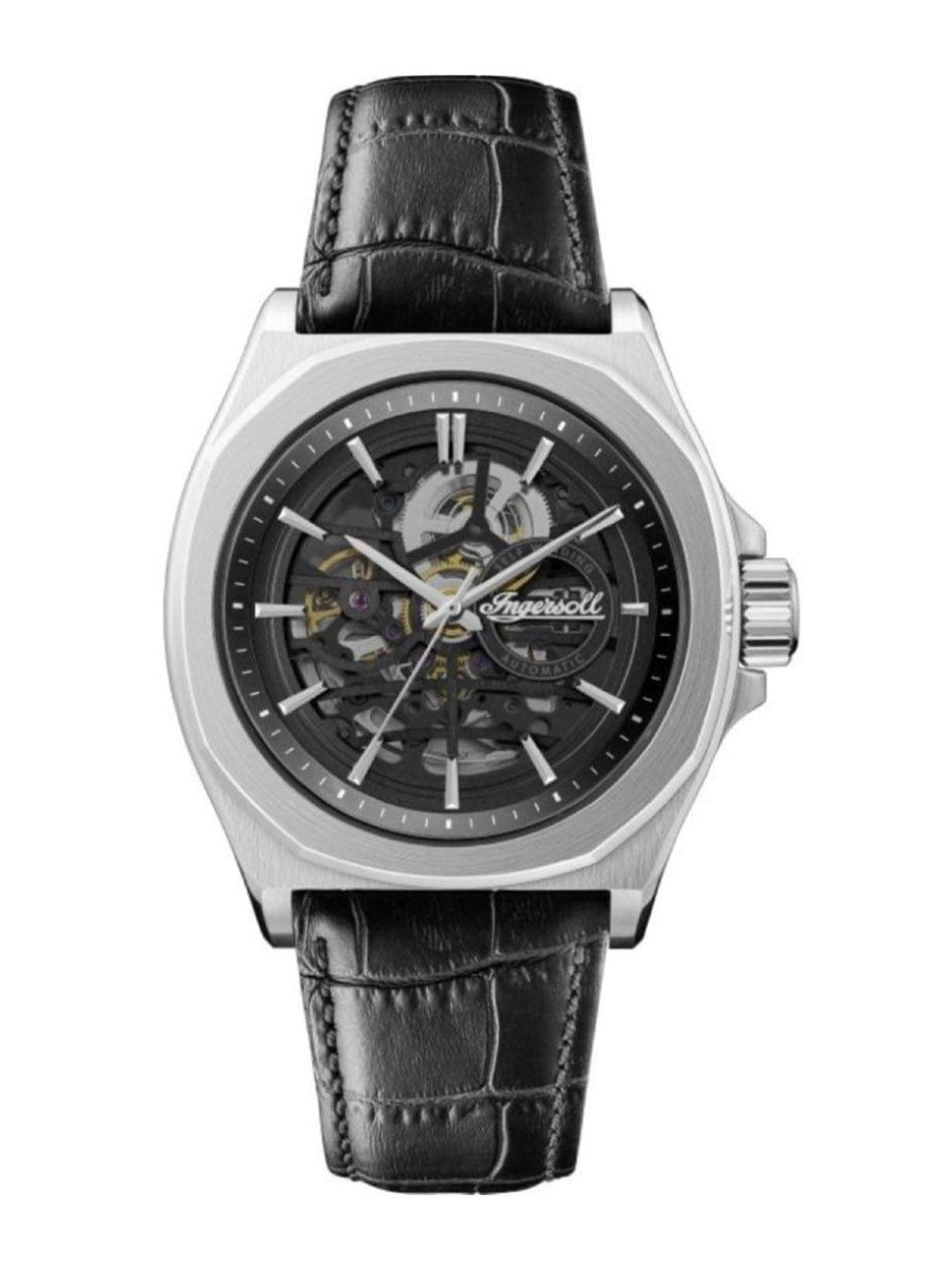 ingersoll men skeleton dial & leather analogue automatic motion powered watch i09302b