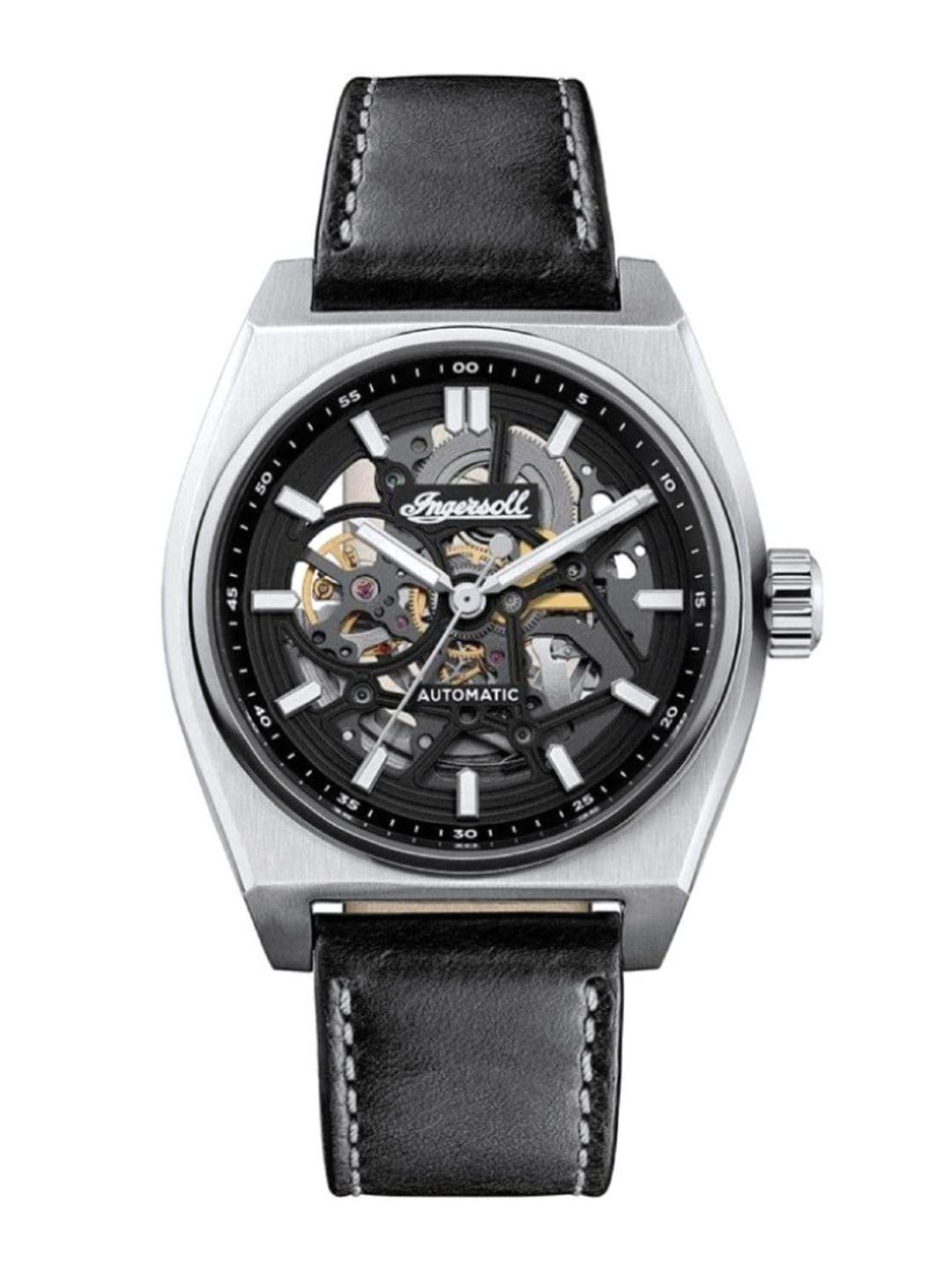 ingersoll men skeleton dial & leather analogue automatic motion powered watch i14301