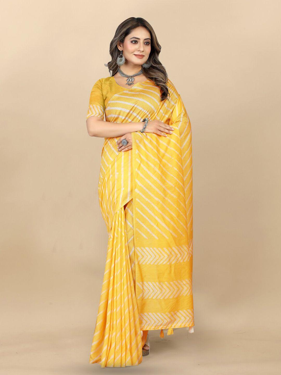 inithi yellow & white printed leheriya saree