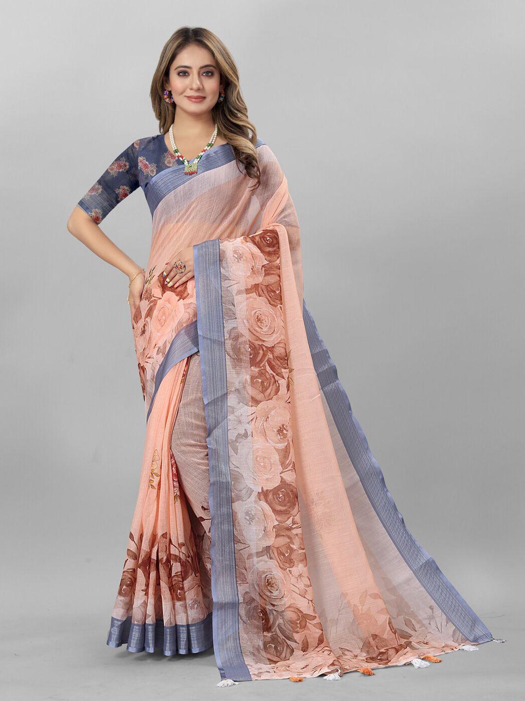 inithi floral woven design pure linen zari saree