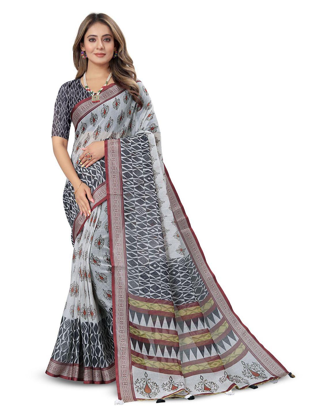 inithi geometric printed pure linen saree