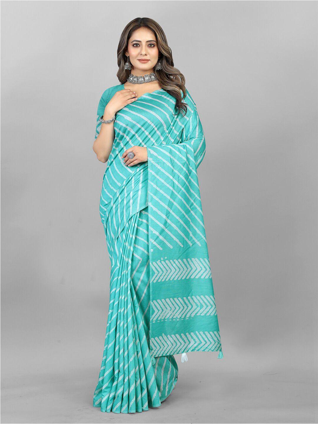 inithi teal blue & white printed leheriya saree