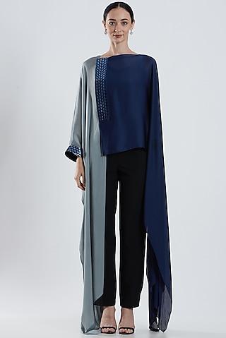 ink blue chiffon embroidered top