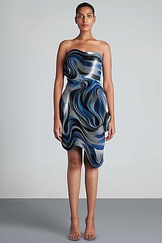 ink blue & ice grey metallic hand painted dress