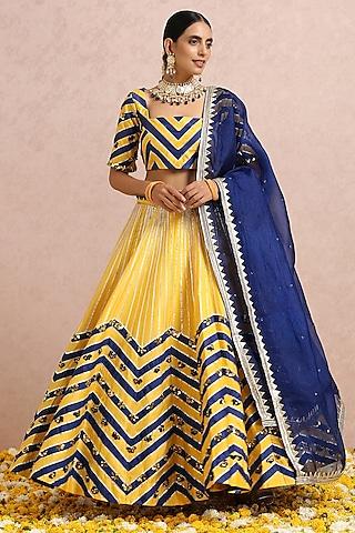 ink blue & lime embroidered lehenga set