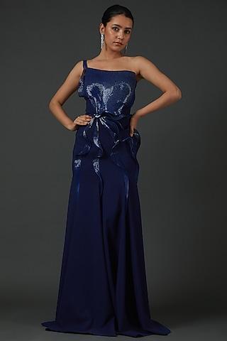 ink blue banana crepe gown