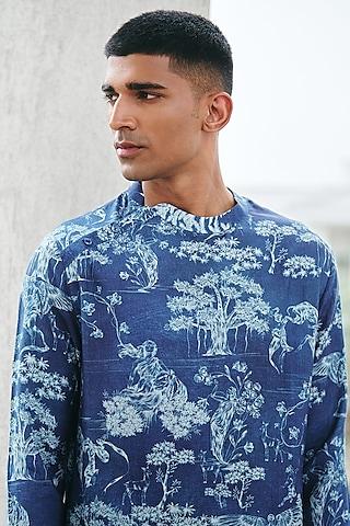 ink blue cotton printed kurta