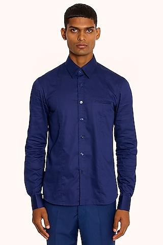 ink blue cotton satin shirt