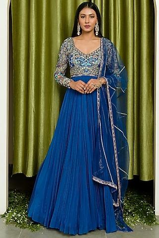 ink blue embroidered anarkali set