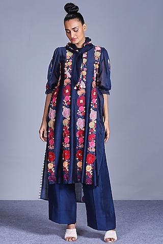 ink blue embroidered kurta set