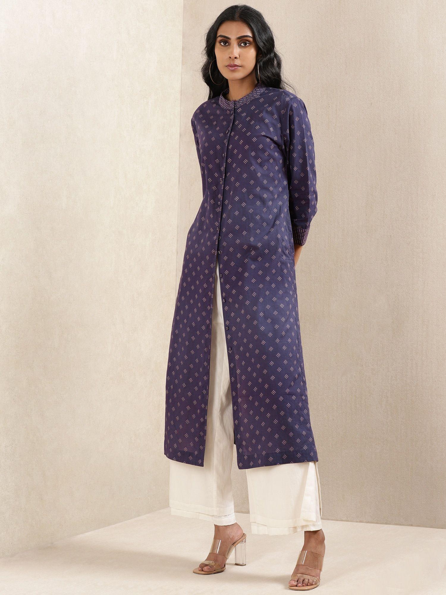 ink blue printed cotton kurta