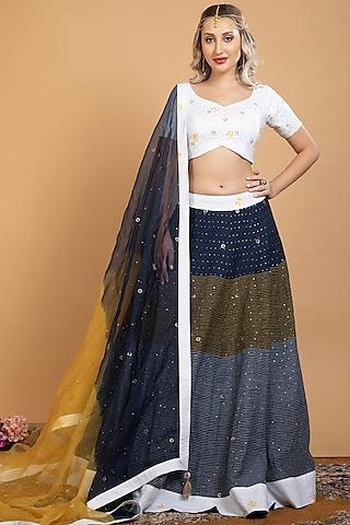 ink blue pure linen embroidered lehenga set