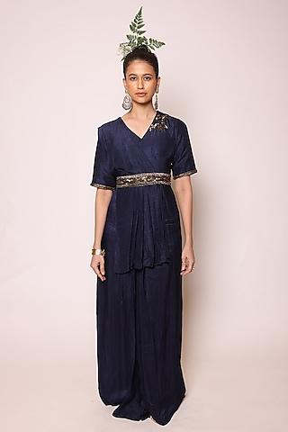 ink blue silk sequins embellished concept saree dress