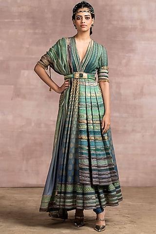 ink green & blue printed anarkali set