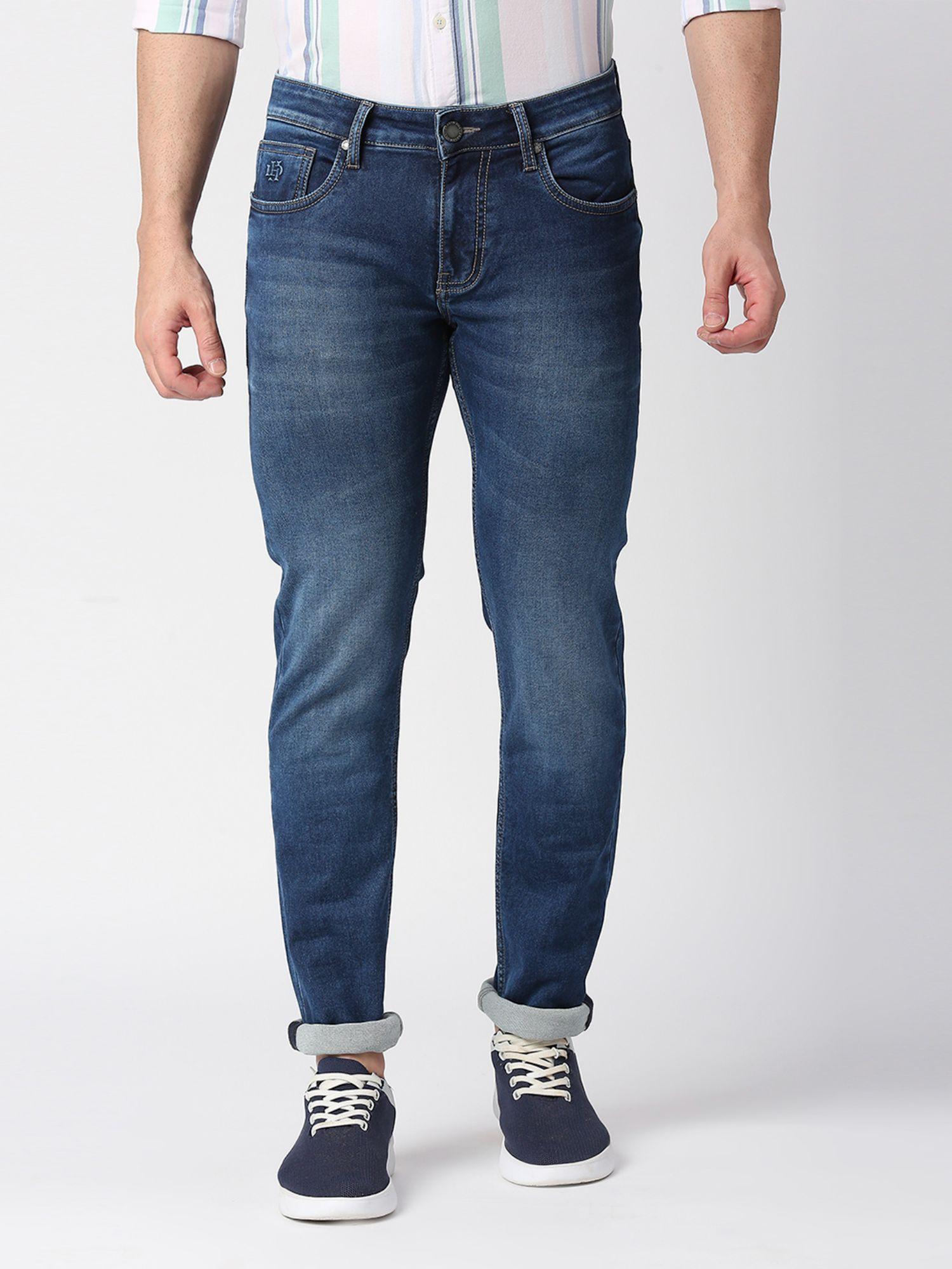 ink indigo mid wash slim skinny knitted denim