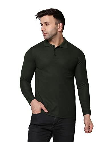 inkkr full sleeve men's solid polo neck fullsleeve t-shirt (b.green)