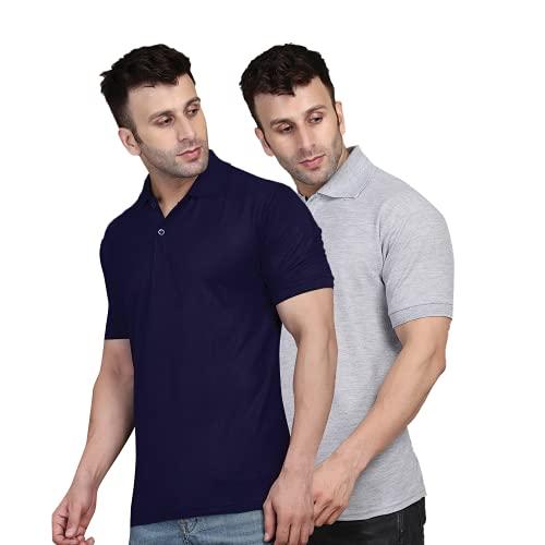 inkkr men's combo polo neck cotton blend solid t-shirt (pack of 2) navy-grey