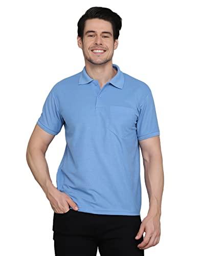 inkkr men's polo neck half sleeve cotton blend t-shirt with pocket (sky)