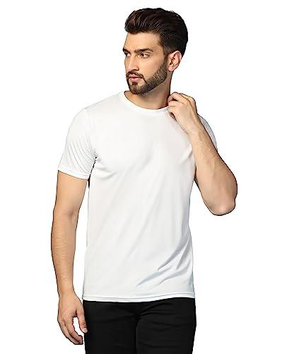 inkkr men's solid round neck polyester white t-shirt