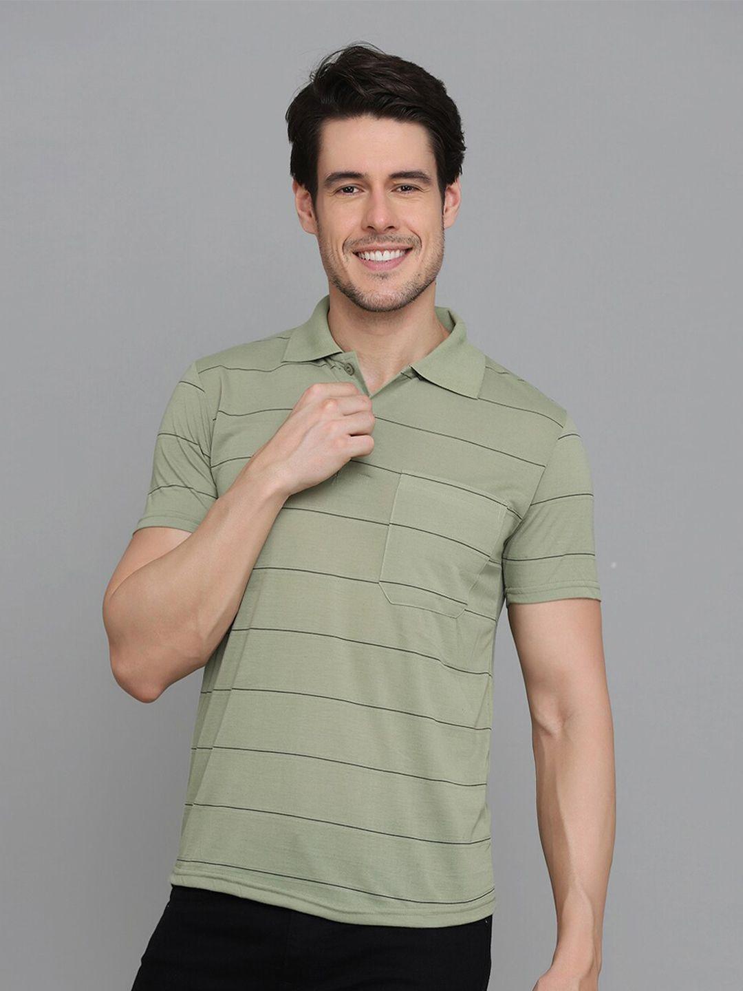 inkkr men multicoloured striped polo collar pockets t-shirt