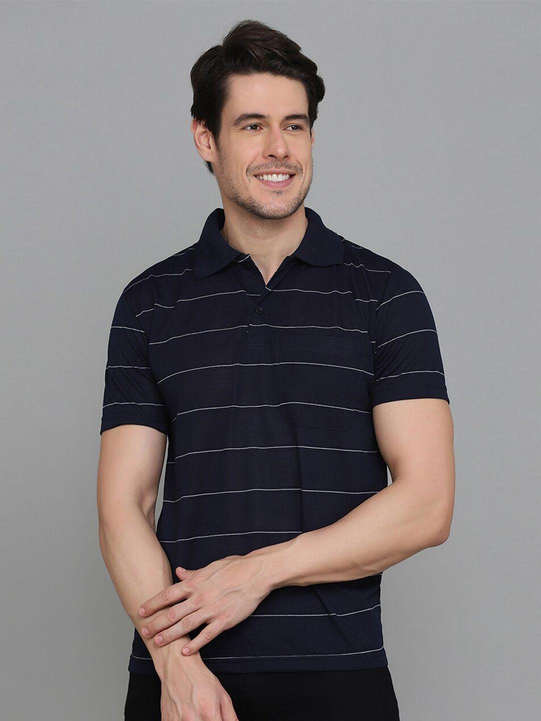 inkkr men multicoloured striped polo collar pockets t-shirt