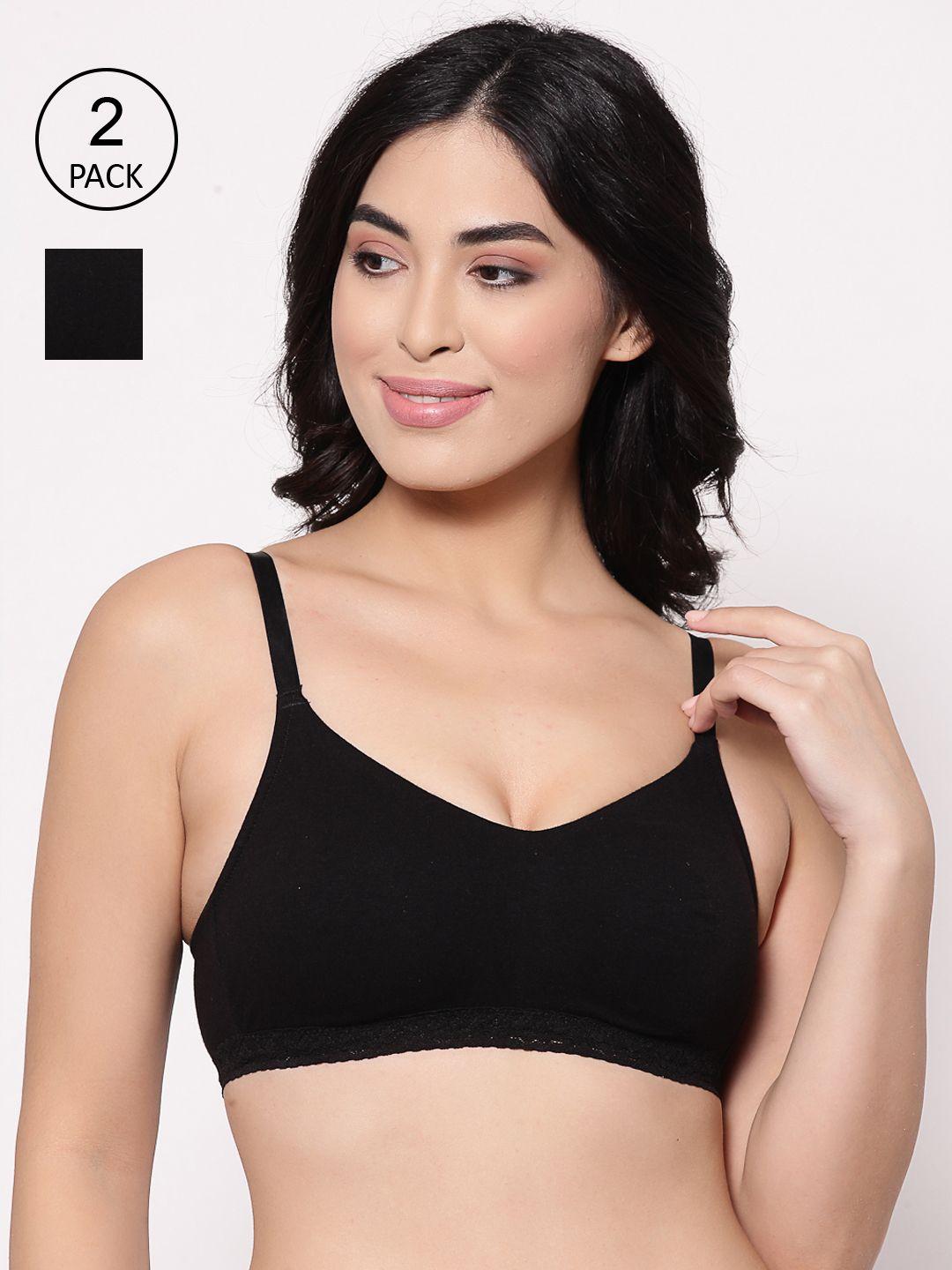 inner sense black pack of 2 solid non-wired non padded sustainable t-shirt bra isbc054