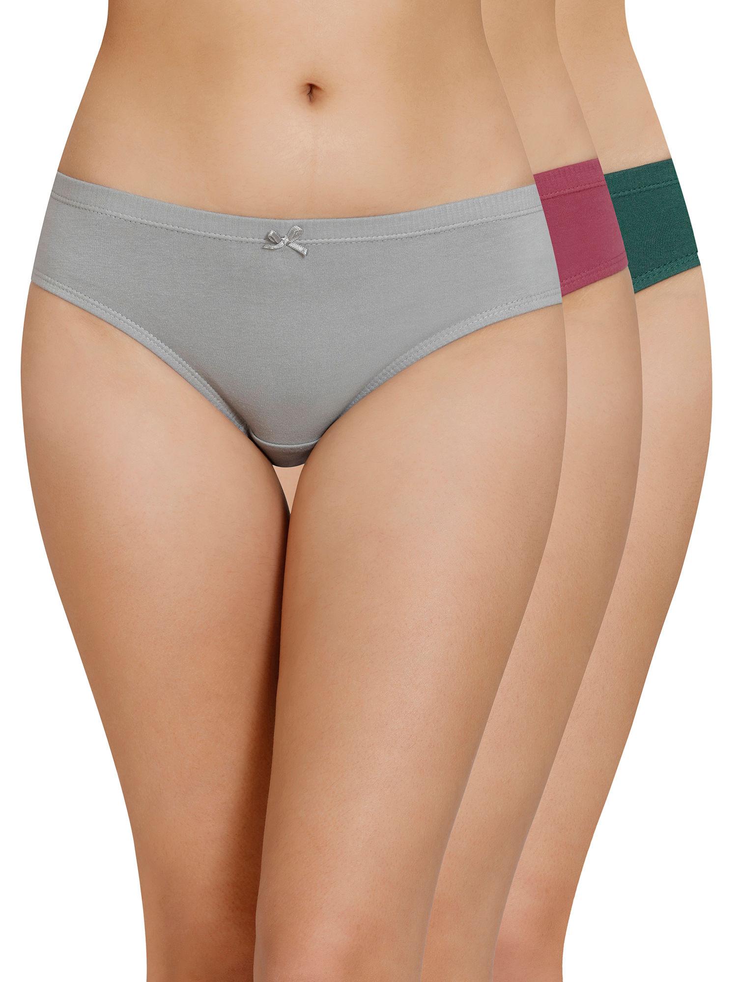 inner elastic solid mid rise bikini panty (pack of 3) - multi-color