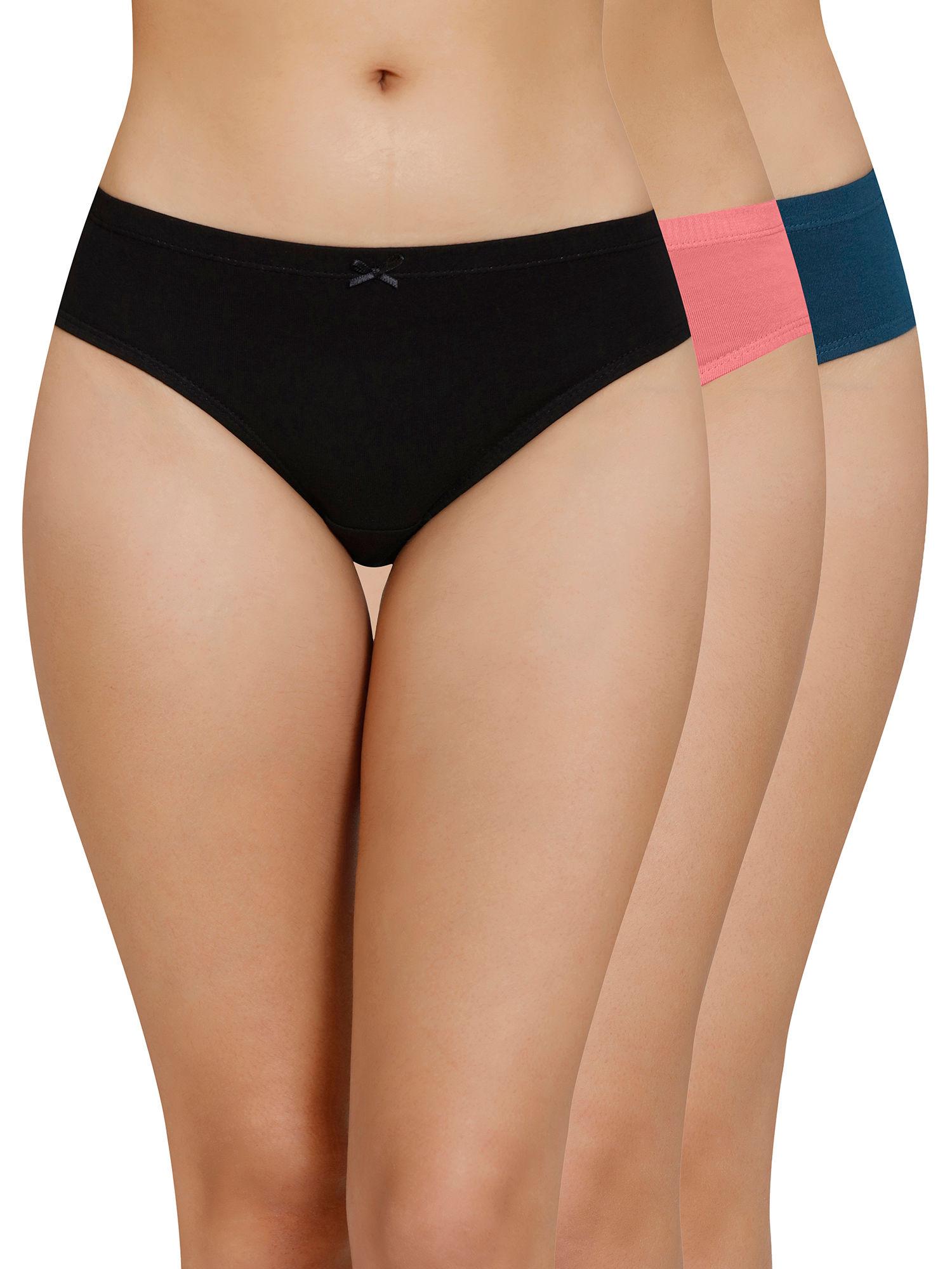 inner elastic solid mid rise bikini panty (pack of 3) - multi-color