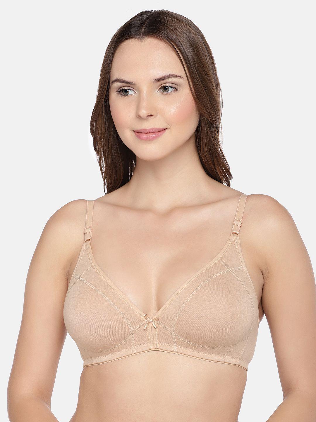 inner sense beige organic cotton antimicrobial sustainable seamless bra with supportive stitch isb099