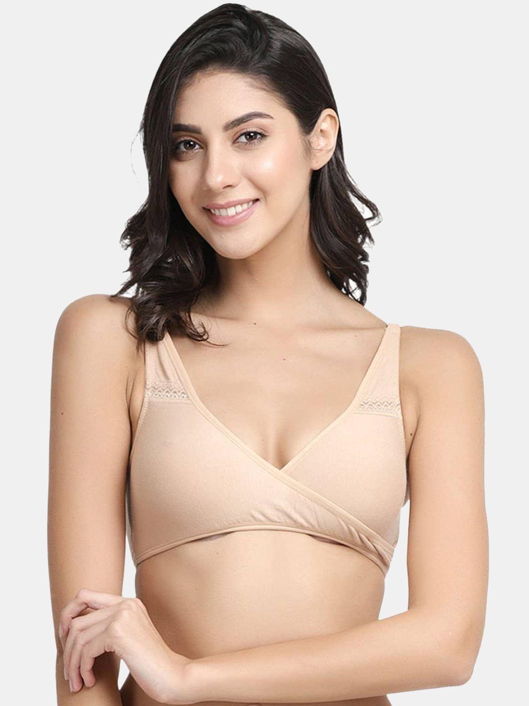 inner sense beige solid organic antimicrobial sustainable sleeping/feeding bra imb007f