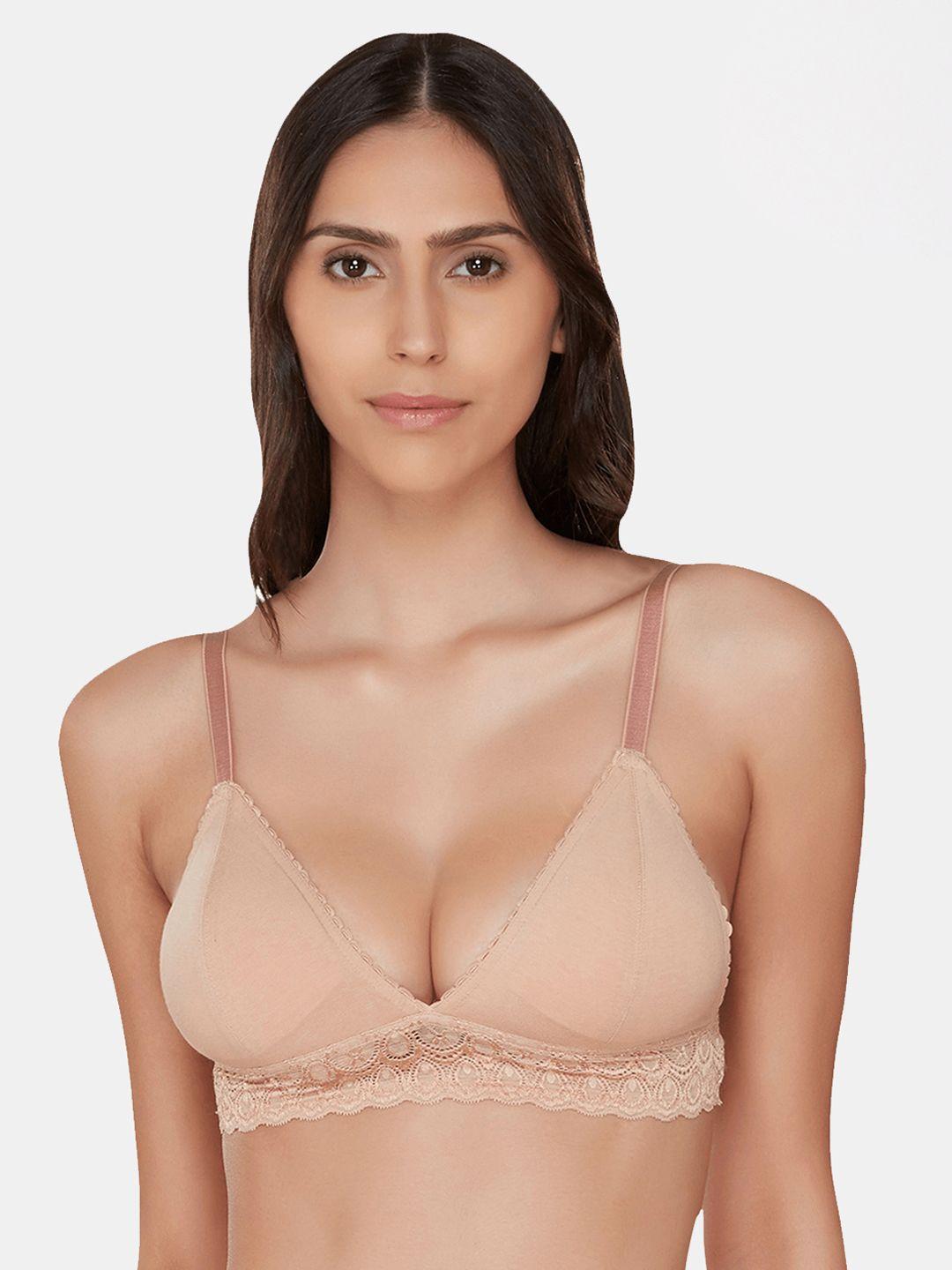 inner sense beige solid organic cotton antimicrobial sustainable non-wired triangular bralette isb095