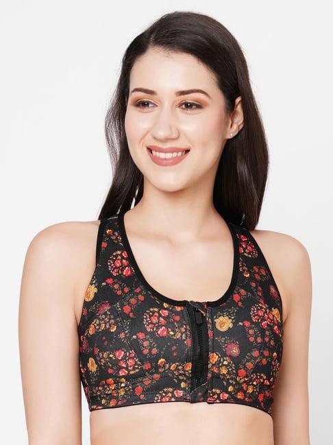 inner sense black cotton printed sports bra