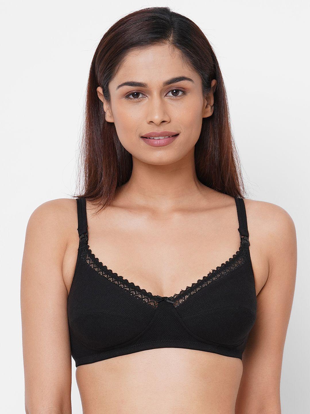 inner sense black organic cotton antimicrobial non-wired non padded nursing bra imb002b