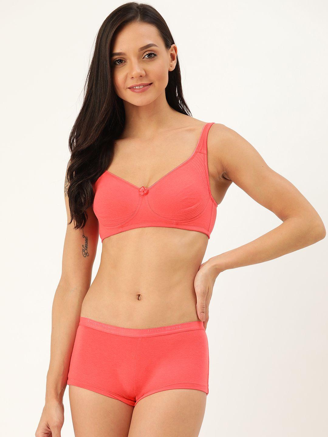 inner sense coral peac-coloured organic cotton antimicrobial seamless lingerie set isbp057