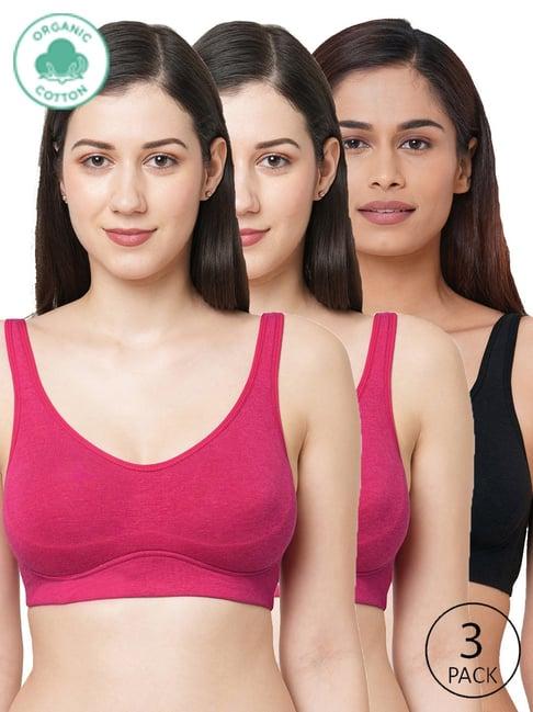 inner sense fuchsia & black full coverage bra - pack of 3