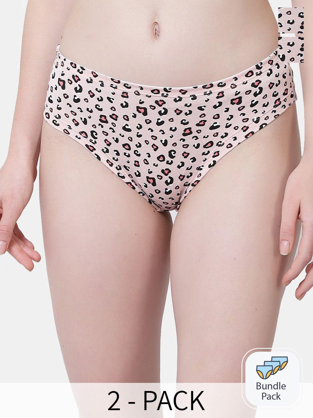 inner sense pack of 2 animal printed mid-rise basic briefs with anti microbial