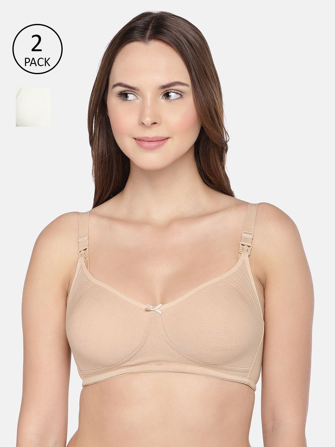 inner sense pack of 2 nude-coloured & off-white solid non padded sustainable maternity bra