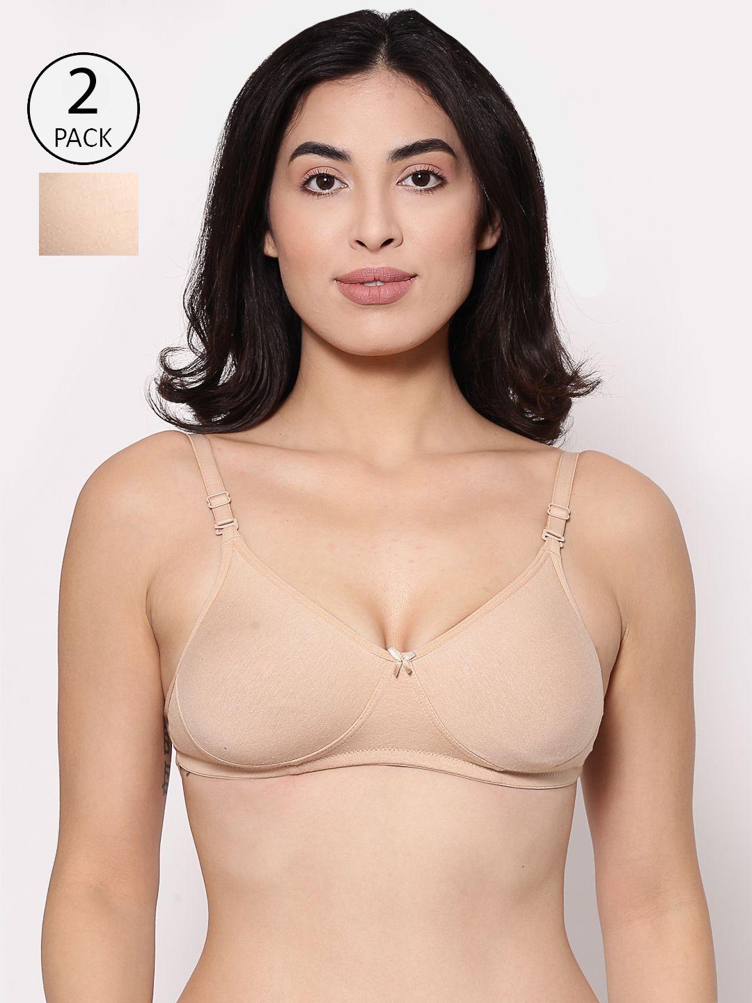 inner sense pack of 2 nude-coloured solid organic antimicrobial non-wired non-padded sustainable t-shirt bras isb100