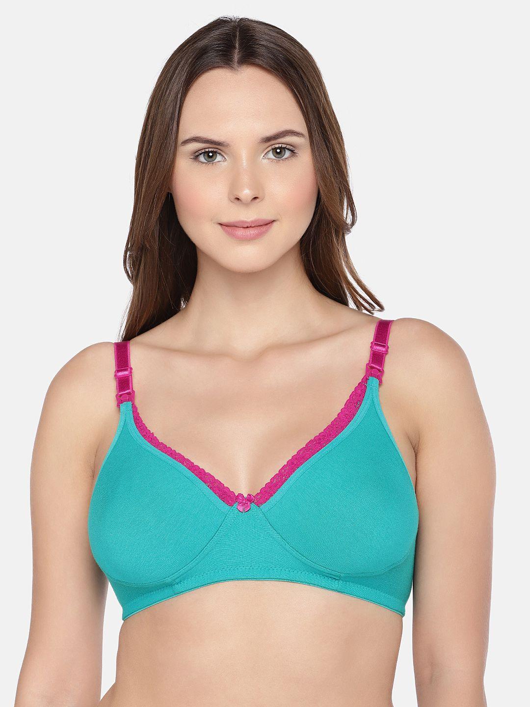 inner sense peacock green organic cotton antimicrobial sustainable laced soft nursing bra imb003b