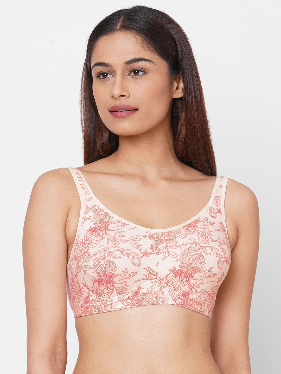 inner sense white & pink organic cotton antimicrobial sustainable full coverage printed bra isb097